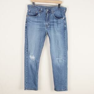 Levis 502 Medium Wash Blue Taper Fit Distressed Ripped Jeans Mens Sz 34 x 30